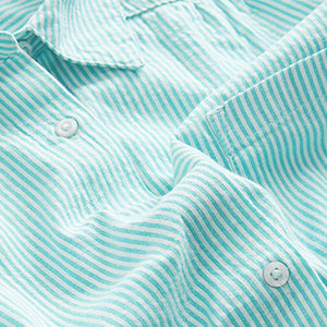 Blue /White Stripe Textured Cotton Beach Shirt