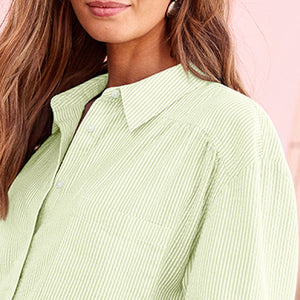 Lime Green / White Stripe Textured Cotton Beach Shirt