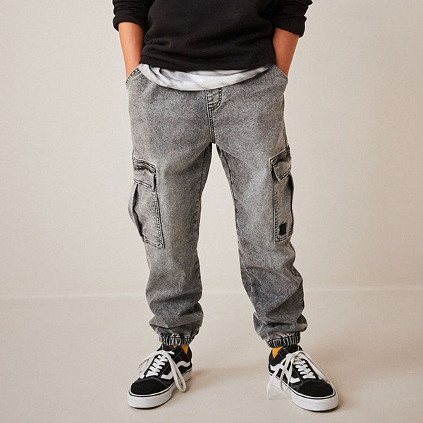 Grey Cargo Jeans With Elasticated Waist (3-12yrs)