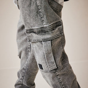 Grey Cargo Jeans With Elasticated Waist (3-12yrs)