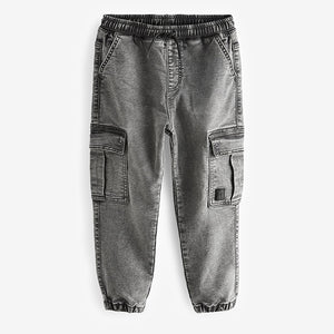 Grey Cargo Jeans With Elasticated Waist (3-12yrs)