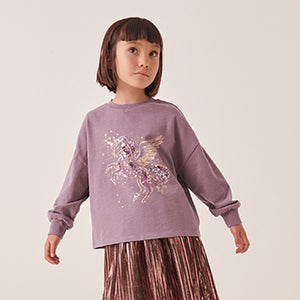 Purple Confetti Dance Ruche Back Long Sleeve T-Shirt (3-12yrs)