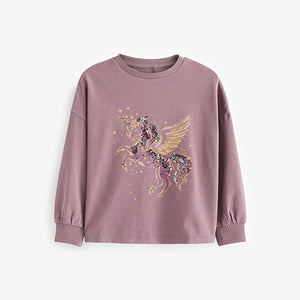 Purple Confetti Dance Ruche Back Long Sleeve T-Shirt (3-12yrs)