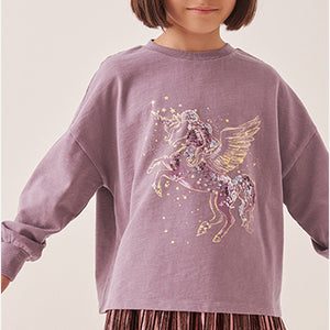 Purple Confetti Dance Ruche Back Long Sleeve T-Shirt (3-12yrs)