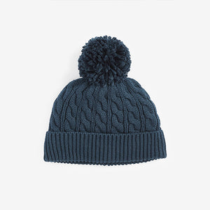 Navy Blue Cable Baby Knitted Pom Hat (0mths-18mths)