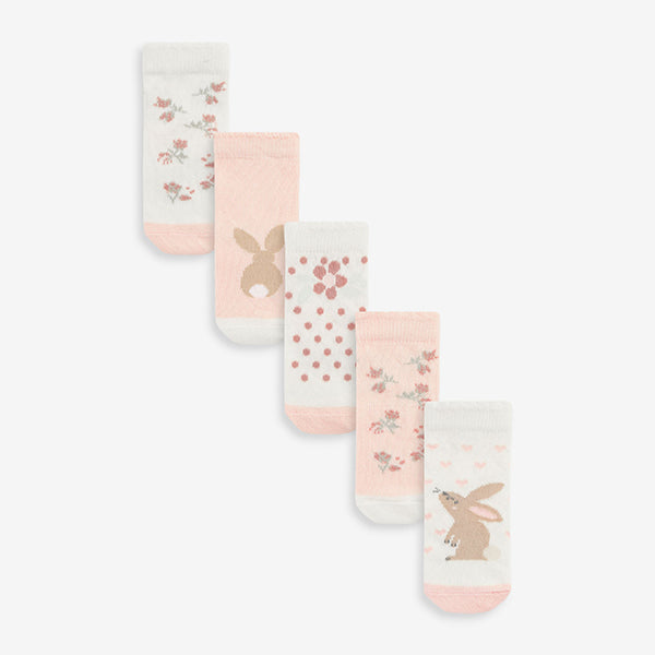 Pink Bunny Socks 5 Pack (0mths-2yrs)