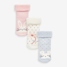 Load image into Gallery viewer, Pink/Blue Bunny Toweling Baby Socks 3 Pack (0mths-2yrs)
