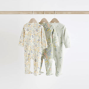 Mint Green Cotton Baby Zip Sleepsuits 3 Pack (0-18mths)