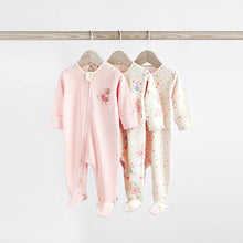 Load image into Gallery viewer, Pale Pink Cotton Baby Zip Sleepsuits 3 Pack (0mths-18mths)
