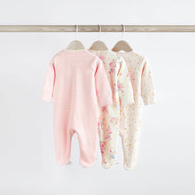 Load image into Gallery viewer, Pale Pink Cotton Baby Zip Sleepsuits 3 Pack (0mths-18mths)
