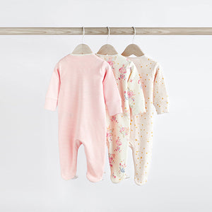 Pale Pink Cotton Baby Zip Sleepsuits 3 Pack (0mths-18mths)