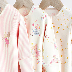 Pale Pink Cotton Baby Zip Sleepsuits 3 Pack (0mths-18mths)