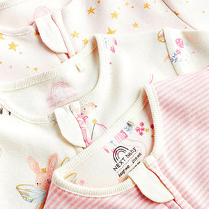 Pale Pink Cotton Baby Zip Sleepsuits 3 Pack (0mths-18mths)