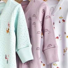 Load image into Gallery viewer, Mint Green /Purple/ White Cotton Baby Sleepsuits 3 Pack (0-18mths)
