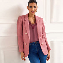 Load image into Gallery viewer, Pink Boucle Button Detail Blazer
