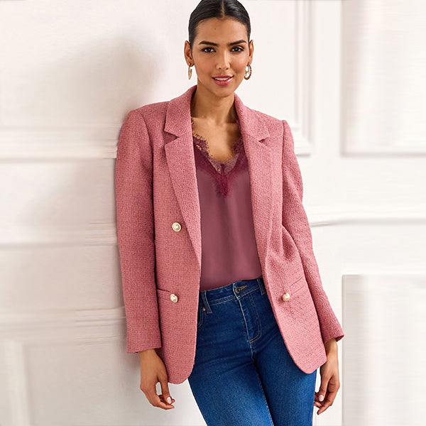 Pink Boucle Button Detail Blazer