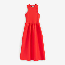 Load image into Gallery viewer, Red Ribbed Sleeveless Vest Poplin Mix Midi Cotton Blend Dress
