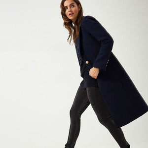 Navy Revere Collar Coat