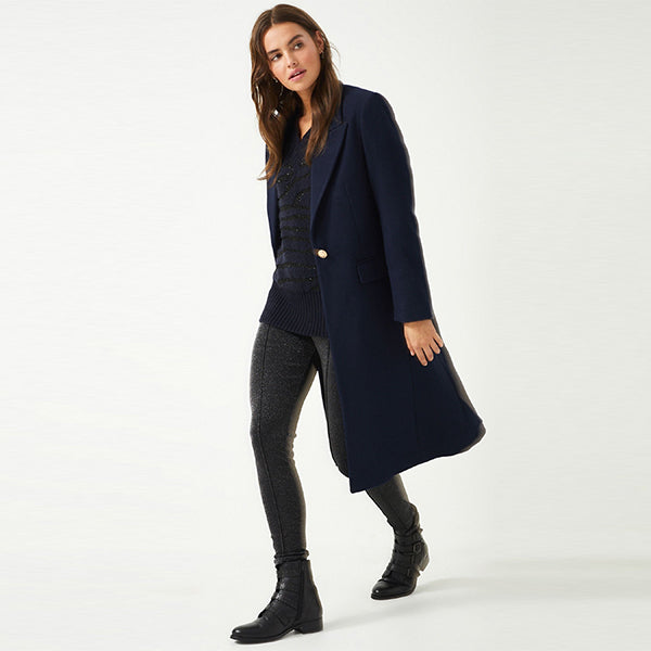 Navy Revere Collar Coat