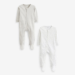 White Cotton Baby Zip Sleepsuits 2 Pack (0mths-18mths)