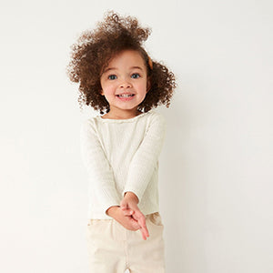 Ecru White Plain Long Sleeve Pointelle Top (3mths-6yrs)