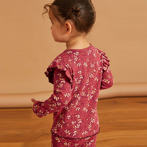 Red Floral Cotton Rich Long Sleeve Rib T-Shirt (3mths-6yrs)