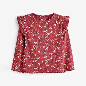 Red Floral Cotton Rich Long Sleeve Rib T-Shirt (3mths-6yrs)