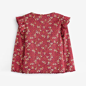 Red Floral Cotton Rich Long Sleeve Rib T-Shirt (3mths-6yrs)