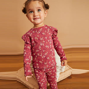 Red Floral Cotton Rich Long Sleeve Rib T-Shirt (3mths-6yrs)