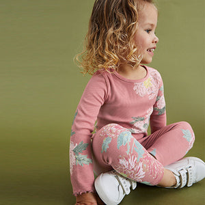 Pink Floral Cotton Rich Long Sleeve Rib T-Shirt (3mths-6yrs)