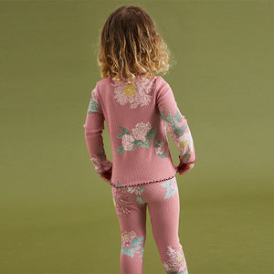 Pink Floral Cotton Rich Long Sleeve Rib T-Shirt (3mths-6yrs)