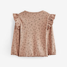 Load image into Gallery viewer, Neutral Flower Long Sleeve Frill Rib Jersey Top (3mths-6yrs)
