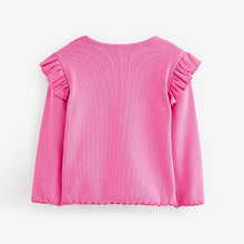 Load image into Gallery viewer, Bright Pink Long Sleeve Frill Rib Jersey Top (3mths-6yrs)
