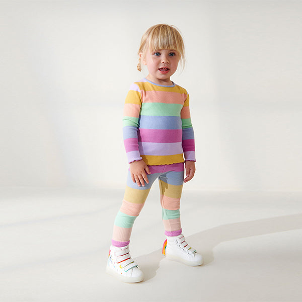 Rainbow Stripe Cotton Rich Long Sleeve Rib T-Shirt (3mths-6yrs)