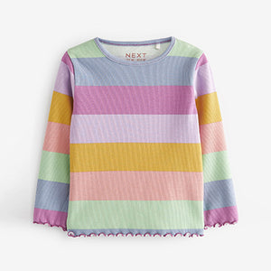 Rainbow Stripe Cotton Rich Long Sleeve Rib T-Shirt (3mths-6yrs)