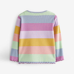 Rainbow Stripe Cotton Rich Long Sleeve Rib T-Shirt (3mths-6yrs)