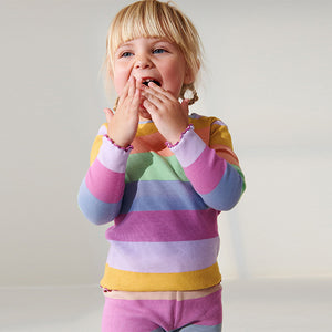 Rainbow Stripe Cotton Rich Long Sleeve Rib T-Shirt (3mths-6yrs)