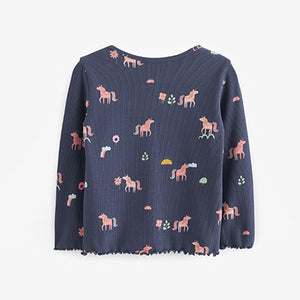 Navy Unicorn Cotton Rich Long Sleeve Rib T-Shirt (3mths-7yrs)