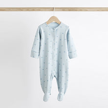 Load image into Gallery viewer, Blue 3 Pack Cotton Baby Sleepsuits (0-2yrs)
