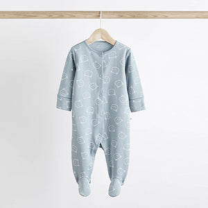 Blue 3 Pack Cotton Baby Sleepsuits (0-2yrs)