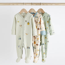 Load image into Gallery viewer, Mint Green Baby Sleepsuits 3 Pack (0-12-18mt)
