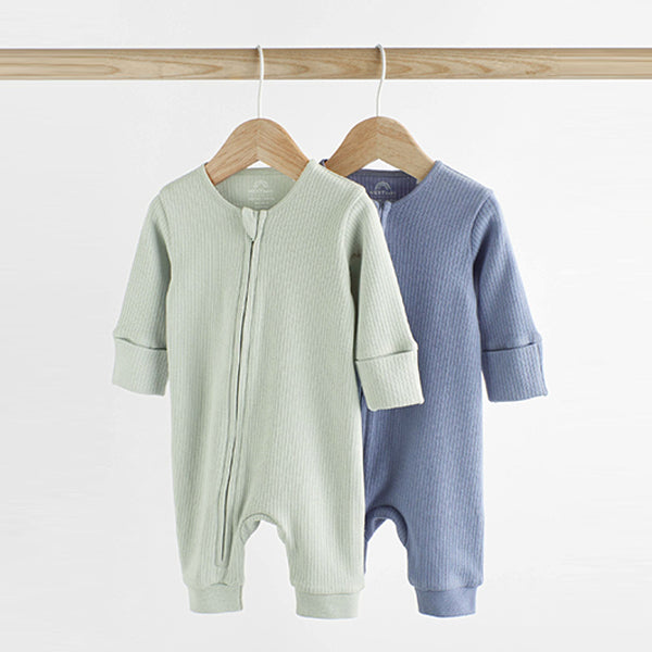 Blue Footless 2 Way Zip Baby Sleepsuits 2 Pack (0mths-2yrs)