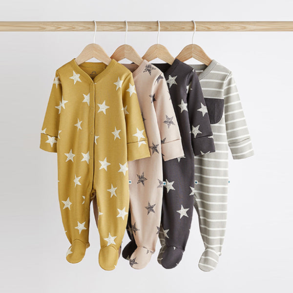 Olive Green Cotton Baby Sleepsuits 4 Pack (0mths-2yrs)