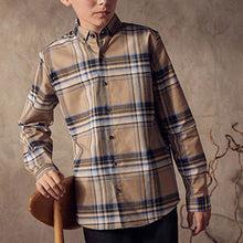 Load image into Gallery viewer, Tan Brown Blue Long Sleeve Oxford Shirt (3-12yrs)
