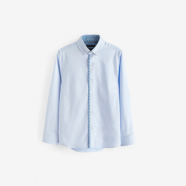 Blue Long Sleeve Smart Shirt With Trim (3-12yrs)