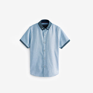 Blue 100% Cotton Short Sleeve Smart Shirt (3-12yrs)