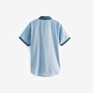 Blue 100% Cotton Short Sleeve Smart Shirt (3-12yrs)