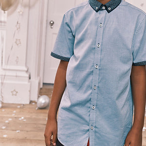 Blue 100% Cotton Short Sleeve Smart Shirt (3-12yrs)