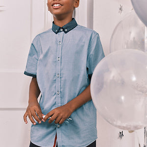 Blue 100% Cotton Short Sleeve Smart Shirt (3-12yrs)