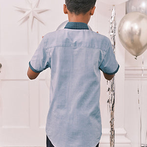 Blue 100% Cotton Short Sleeve Smart Shirt (3-12yrs)